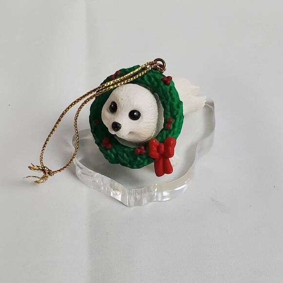Vintage Seal Pup Christmas Ornament with Wreath & Ice Base – Holiday Animal Deco - Picture 1 of 4
